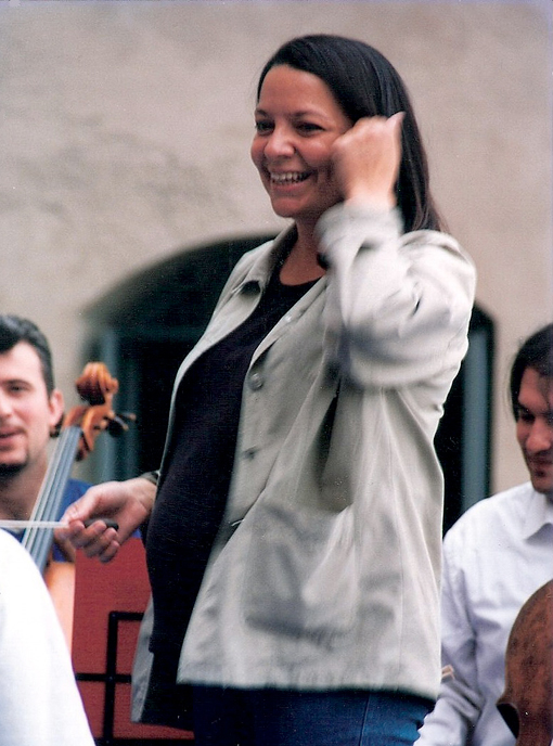 Luglio 2000: Prove all'aperto all'ottavo mese di gravidanza.